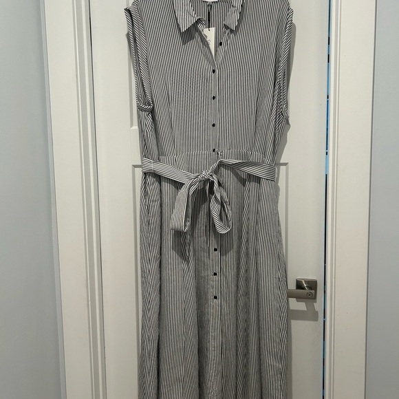 NWT Calvin Klein Women’s Plus Size 24 Striped Button Sleeveless Dress - Picture 1 of 13
